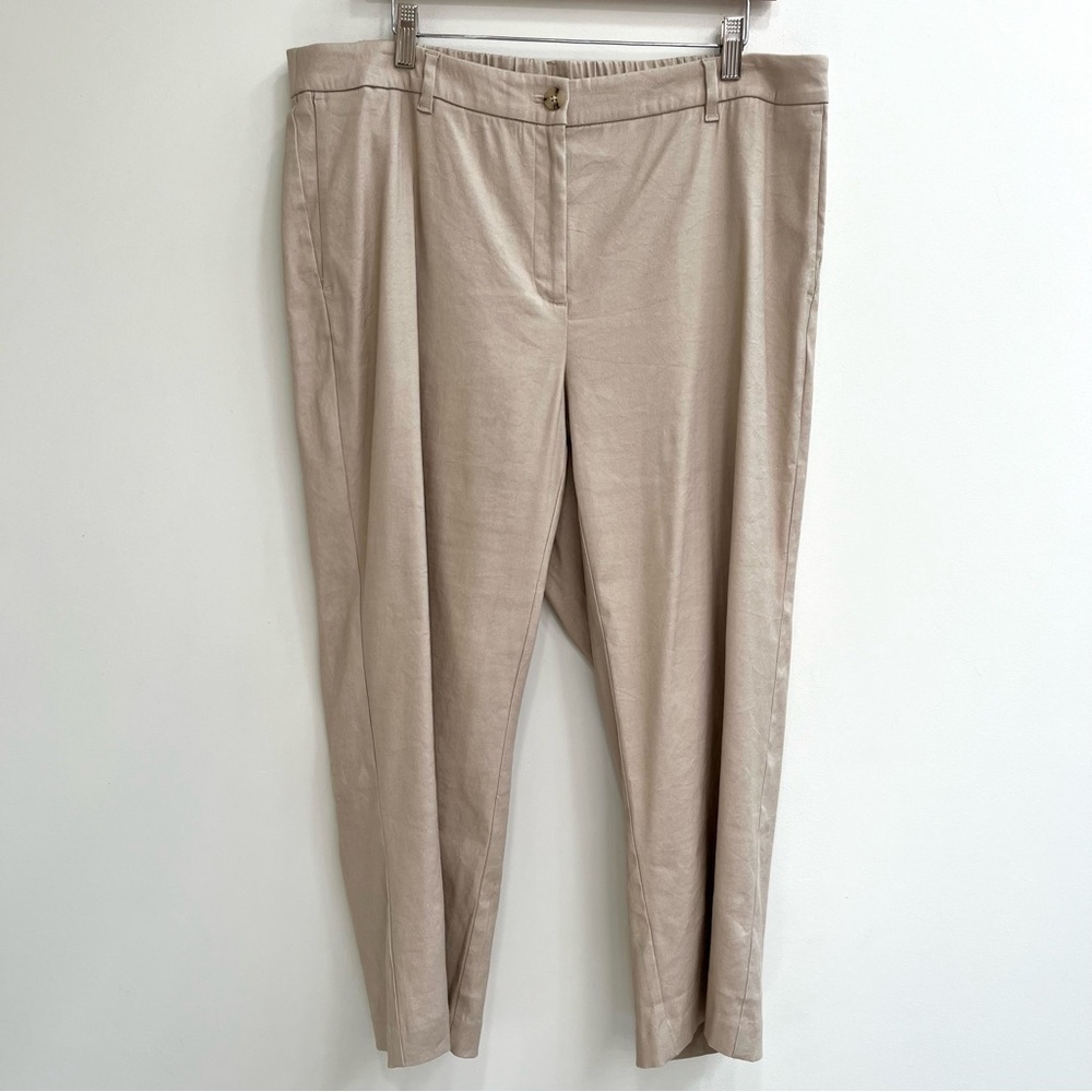 J.Jill linen stretch straight leg crop pants button front elastic waist tan 18